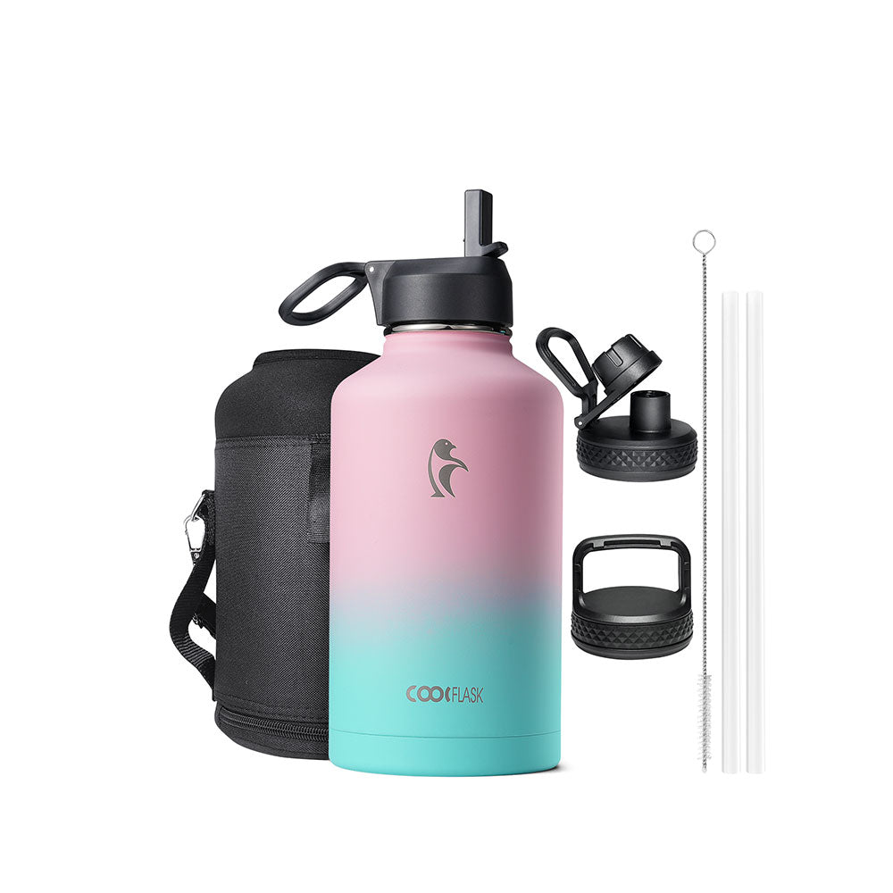 64 oz water bottle with straw and handle