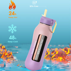 Stainless Steel Water Bottle with Straw and Strap | 32oz