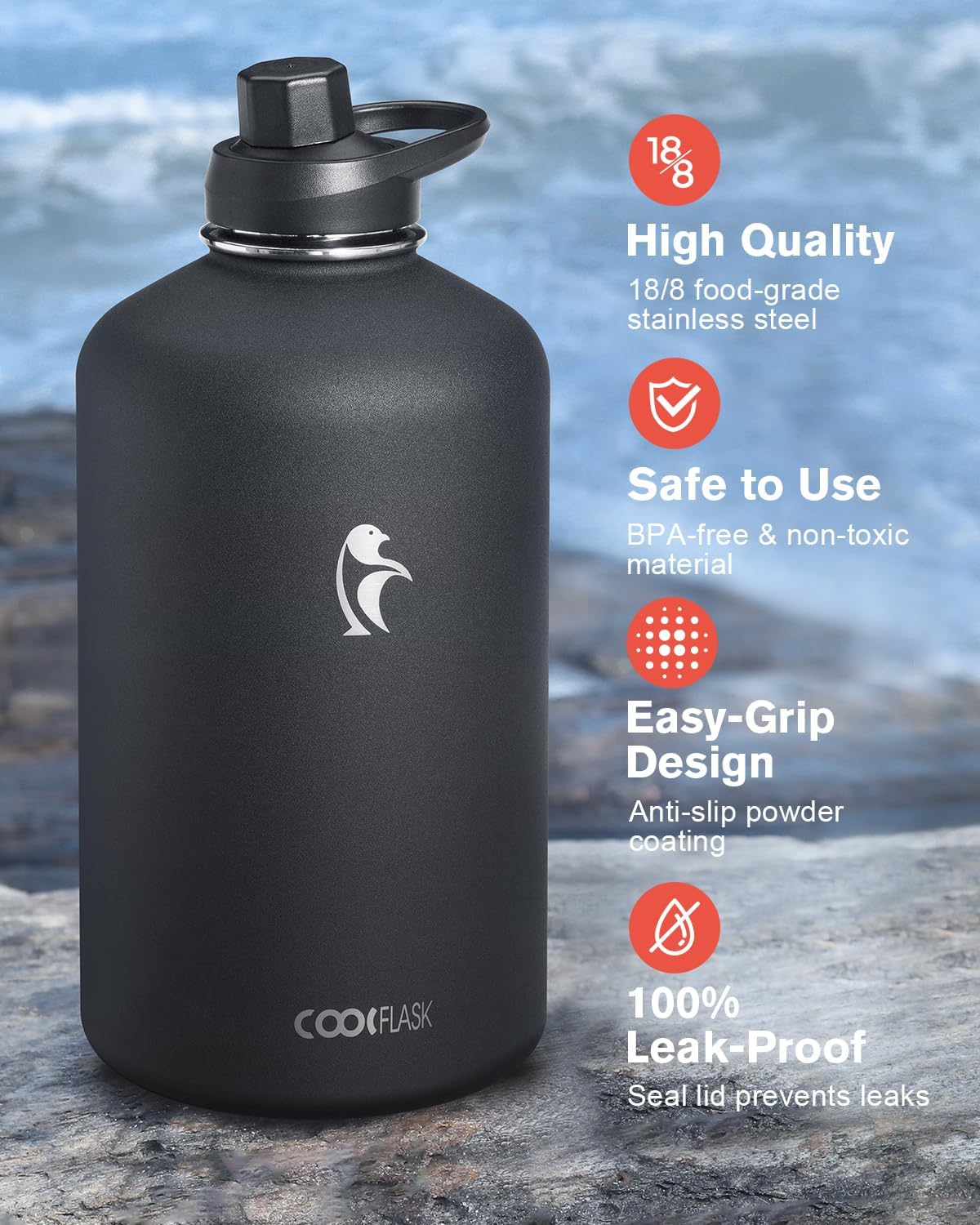 128 oz Compact  Water Bottle with PU Leather Sleeve
