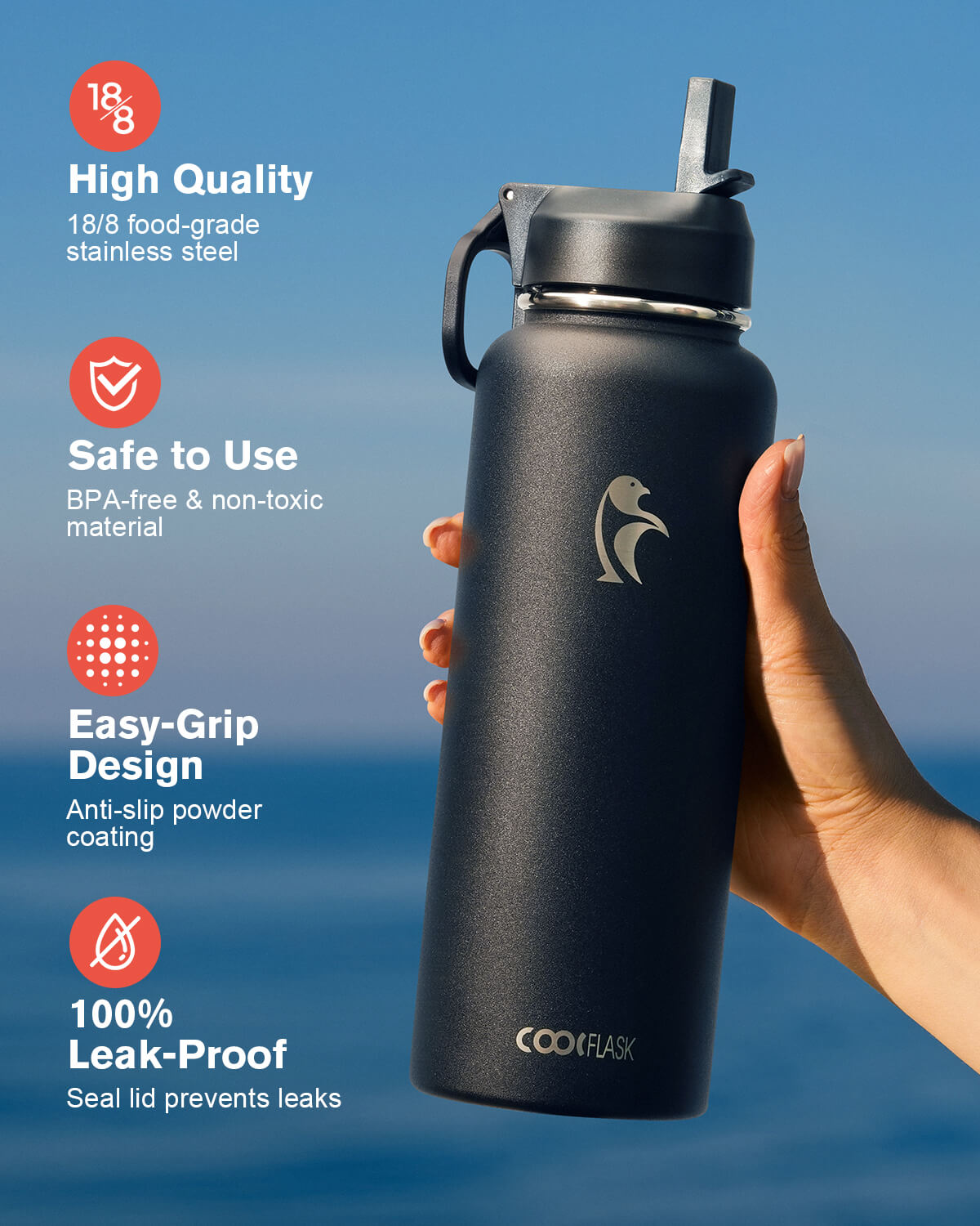 40 oz water bottle with straw and handle