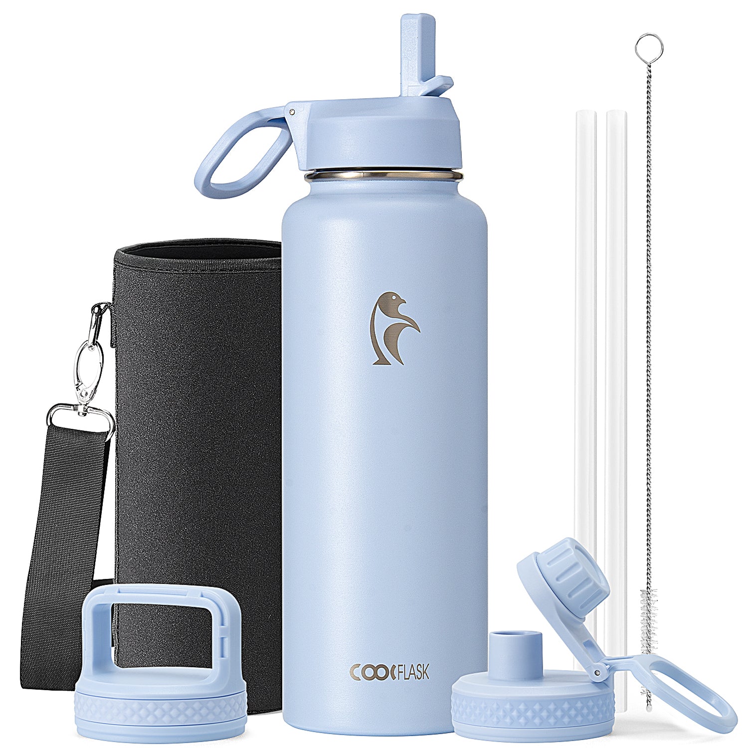 blue water bottle