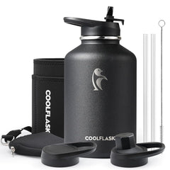 64 oz Insulated Water Bottle with Straw & Sleeve | Black